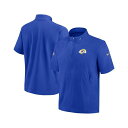 ナイキ メンズ パーカー・スウェットシャツ アウター Men's Royal Los Angeles Rams Sideline Coach Short Sleeve Hoodie Quarter-Zip Jacket Royal