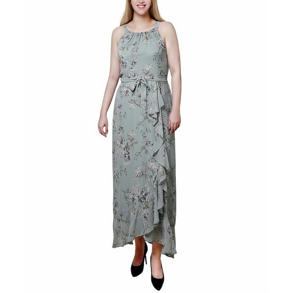 ニューヨークコレクション レディース ワンピース トップス Petite Halter Front Chiffon Maxi Dress Sage Ivory Floral