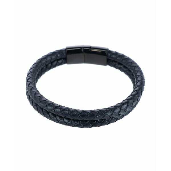 楽天astyトラファルガー メンズ ブレスレット・バングル・アンクレット アクセサリー Simple Double Band Braided Secure Clasp Leather Bracelet Black