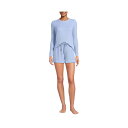 ランズエンド レディース カットソー トップス Women's Cozy Brushed Rib 2 Piece Pajama Set - Long Sleeve Top and Shorts Light cornflower