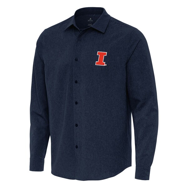 アンティグア メンズ Tシャツ トップス Illinois Fighting Illini Antigua Exposure Woven Long Sleeve ButtonUp Shirt Navy