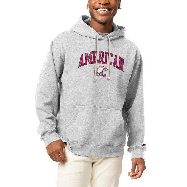 リーグカレッジエイトウェア メンズ パーカー・スウェットシャツ アウター American University Eagles League Collegiate Wear Arch Over Logo Essentials Pullover Hoodie Heather Gray