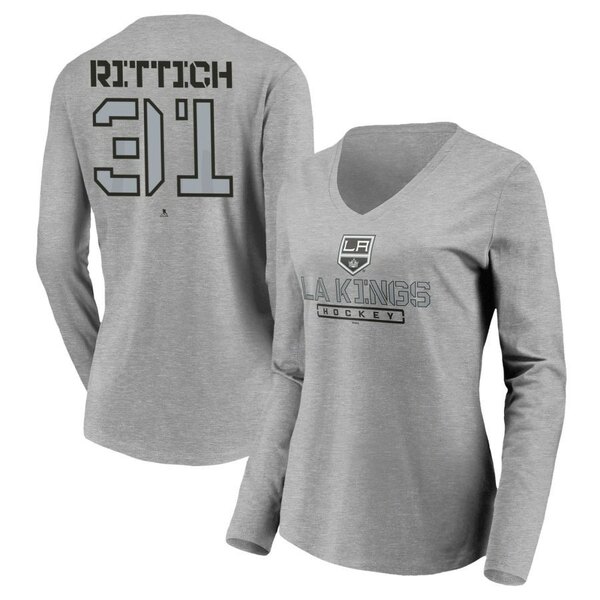 եʥƥ ǥ T ȥåץ Los Angeles Kings Fanatics Branded Women's Any Name &Number Personalized Evanston Stencil Long Sleeve VNeck TShirt Rittich,David-31