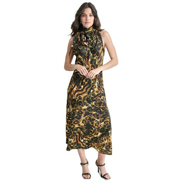ダナ キャラン ニューヨーク レディース ワンピース トップス Women's Sleeveless Printed Tie-Neck Midi Dress Autmn Mix