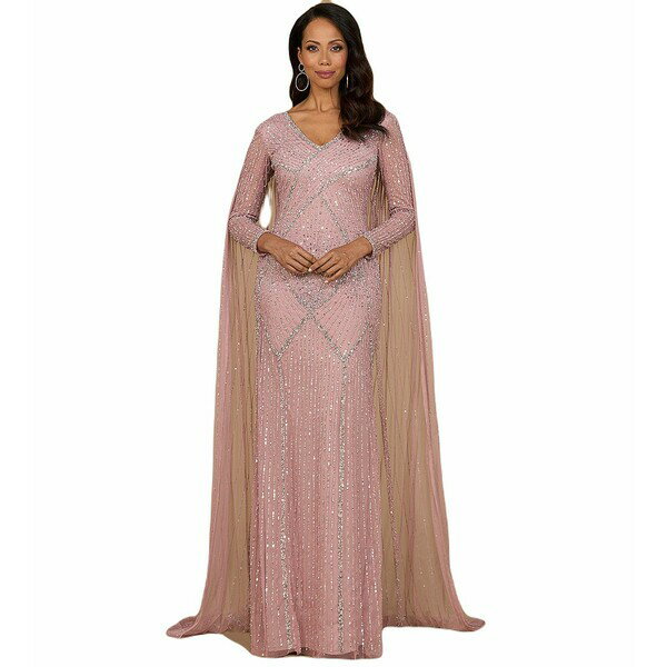 ララ レディース ワンピース トップス Women's Long Sleeve Beaded Gown with Cape Cashmere