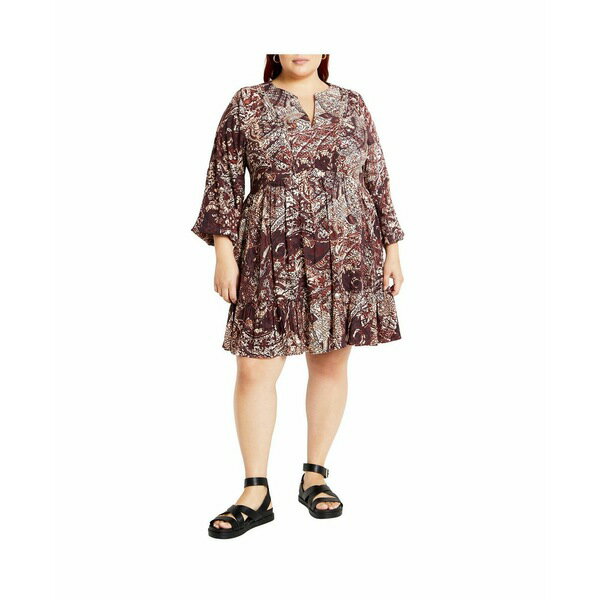 シティーシック レディース ワンピース トップス Plus Size Alinda Mini Print Dress Cocoa