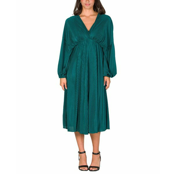 24セブンコンフォート レディース ワンピース トップス Women's Pleated V Neck Empire Waist Midi Dress Hunter