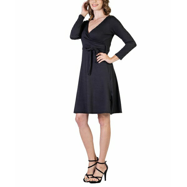 24セブンコンフォート レディース ワンピース トップス Women's Chic V-neck Long Sleeve Belted Dress Black