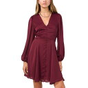 ワンステイト レディース ワンピース トップス Women's V-Neck Button-Trim Long-Sleeve Dress Currant Red