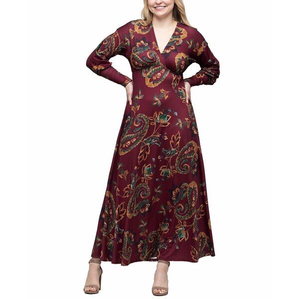 24セブンコンフォート レディース ワンピース トップス Women's Wine Paisley Print Sleeve A Line Maxi Dress Wine Multi