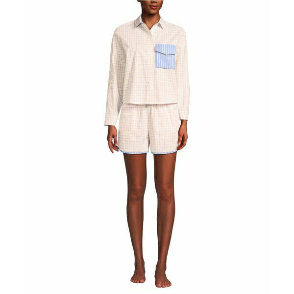 ランズエンド レディース カットソー トップス Women's Cotton Poplin 2 Piece Pajama Set - Long Slee..