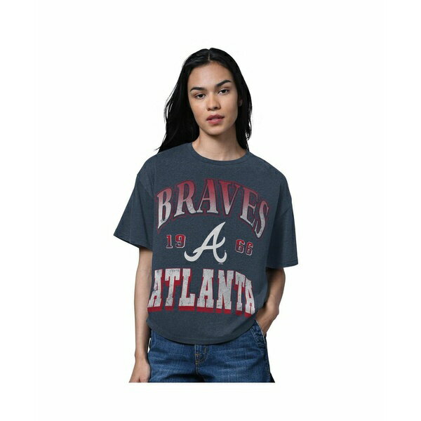 スターター レディース カットソー トップス Women's Heather Navy Atlanta Braves Oversized Hall of ..