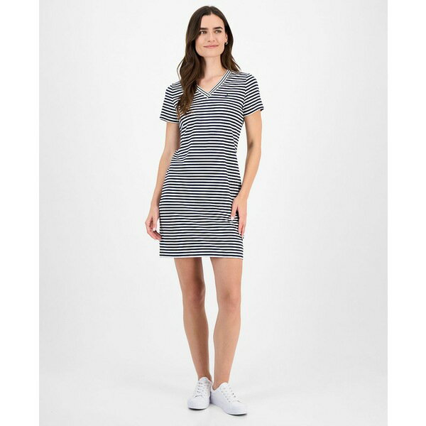 ノーティカ ジーンズ レディース ワンピース トップス Women's Striped V-Neck T-Shirt Dress Night Sk..