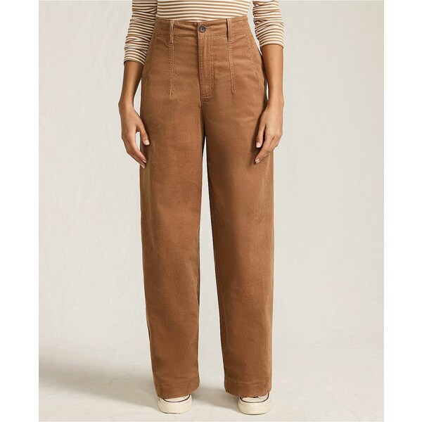 ランズエンド レディース デニムパンツ ボトムス Women's Corduroy High Rise Wide Leg Top Stitch Trousers Maple toffee