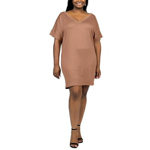 24セブンコンフォート レディース Tシャツ トップス Plus Size Loose Fit V-Neck T Shirt Dress Mocha 24セブンコンフォート レディース Tシャツ トップス Plus Size Loose Fit V-Neck T Shirt Dress Mocha