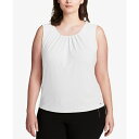 カルバンクライン レディース カットソー トップス Plus Size Sleeveless Pleat-Neck Top White