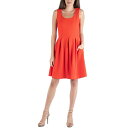 24セブンコンフォート レディース ワンピース トップス Sleeveless Skater Pleated Mini Dress with Pockets Orange