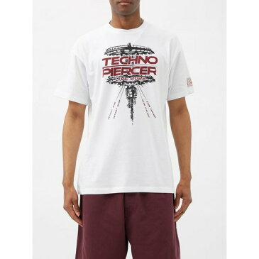 ラフ・シモンズ メンズ Tシャツ トップス Techno Piercer-print cotton-jersey T-shirt White