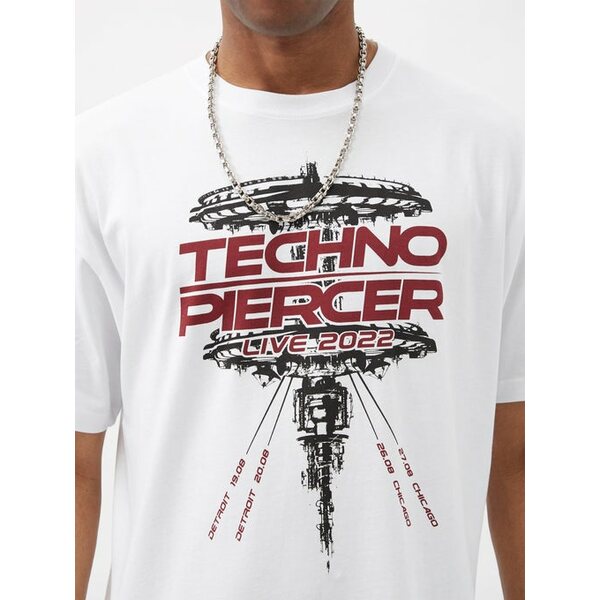 ラフ・シモンズ メンズ Tシャツ トップス Techno Piercer-print cotton-jersey T-shirt White