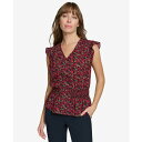 トミー ヒルフィガー レディース 帽子 アクセサリー Women's Printed Smocked Cap-Sleeve Top Mid/chili