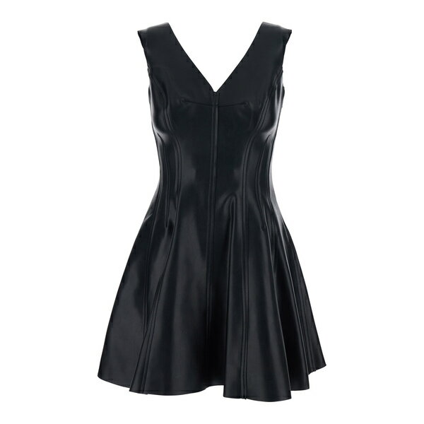 ノーマカマリ レディース ワンピース トップス 'grace' Black Short Dress With V-neck In Faux Leathe..