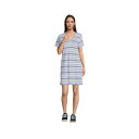 ランズエンド レディース ワンピース トップス Women's Slub Short Sleeve V Neck Above Knee T Shirt Dress Tide blue multi stripe