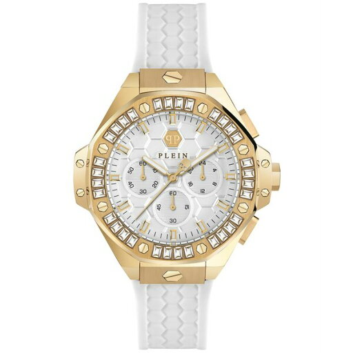 フィリッププレイン レディース 腕時計 アクセサリー Unisex Chronograph White Silicone Strap Watch 42mm Gold フィリッププレイン レディース 腕時計 アクセサリー Unisex Chronograph White Silicone Strap Watch 42mm Gold