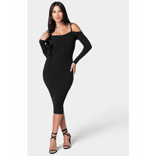 ベベ レディース ワンピース トップス Women's Cold Shoulder Midi Dress Black