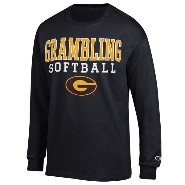 チャンピオン メンズ Tシャツ トップス Grambling Tigers Champion Stack Logo Softball Powerblend Long Sleeve TShirt Black