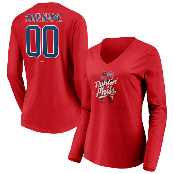 ファナティクス レディース Tシャツ トップス Philadelphia Phillies Fanatics Branded Women's Personalized Hometown Legend Long Sleeve VNeck TShirt Red