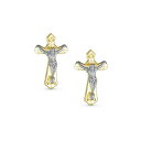 ブリング レディース ピアス＆イヤリング アクセサリー Tiny Minimalist Christian Religious Jesus Gold Crucifix Cross Real Two Tone Yellow 14K Gold Stud Earring For Women Teen Safety Screw Back Two-tone