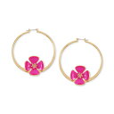 ゲス ピアス ゲス レディース ピアス＆イヤリング アクセサリー Gold-Tone Large Pave Color Flower Hoop Earrings, 2.37" Gold