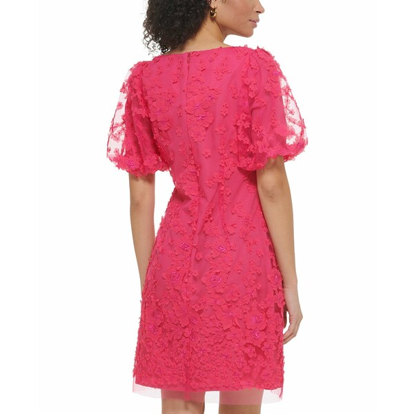 エリザジェイ レディース ワンピース トップス Women's 3D Floral-Appliqu&eacute;d Puff-Sleeve Dress Hot Pink