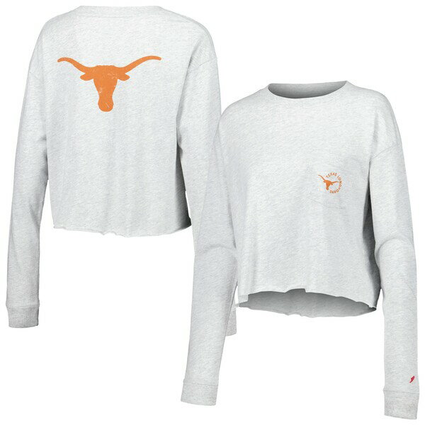 リーグカレッジエイトウェア レディース Tシャツ トップス Texas Longhorns League Collegiate Wear Women 039 s Clothesline Midi Long Sleeve Cropped TShirt Ash