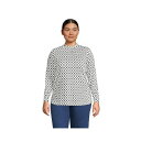 ランズエンド レディース カットソー トップス Women's Plus Size Jersey Long Sleeve Gathered Mock Neck Tee Ivory encircle geo