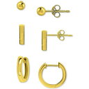 Wj xj[j fB[X sAXCO ANZT[ 3-Pc. Set Polished Ball Stud, Bar Stud, & Huggie Hoop Earrings, Created for Macy's Gold Over Silver