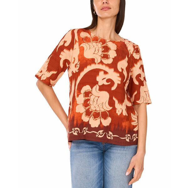 サム アンド ジェス レディース カットソー トップス Women's Paisley-Print Button-Back Shirt Burnt Orange(4)