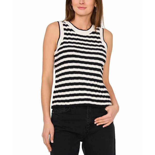 サム アンド ジェス レディース ニット&セーター アウター Women's Striped Sleeveless Sweater Rich Black/antique White