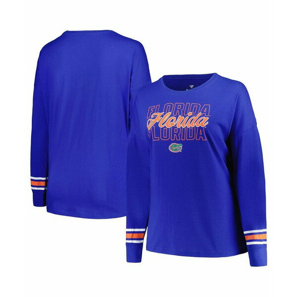 プロフィール レディース カットソー トップス Women's Royal Florida Gators Plus Size Triple Script Scoop Neck Long Sleeve T-shirt Royal