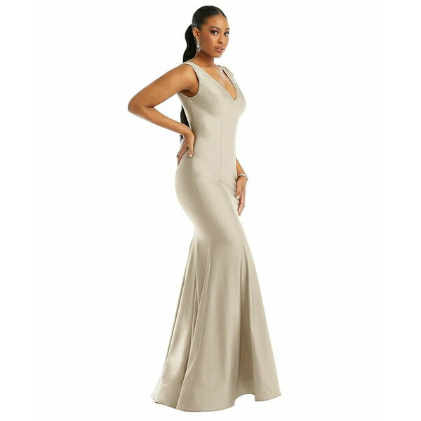ドレッシーコレクション レディース ワンピース トップス Cynthia & Sahar Women's Shirred Shoulder Stretch Satin Mermaid Dress with Slight Train Champagne