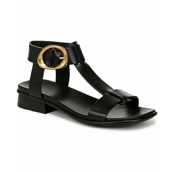 ナチュライザー レディース サンダル シューズ Women's Brandy T-Strap Stacked Low Block Heel Sandals Black Leather