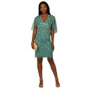 アドリアナ パペル レディース ワンピース トップス Women's Beaded Cape-Sleeve Sheath Dress Green Slate