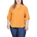 ニューヨークコレクション レディース カットソー トップス Plus Size Long Tab Sleeve Blouse with Pockets Golden Glow(4)