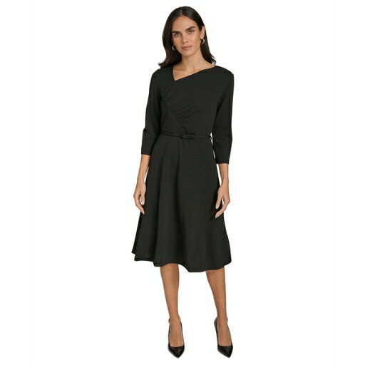 カルバンクライン レディース ワンピース トップス Women's Asymmetric-Neck Belted Dress Black カルバンクライン レディース ワンピース トップス Women's Asymmetric-Neck Belted Dress Black