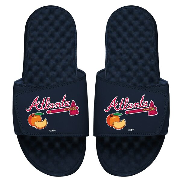 アイスライド メンズ サンダル シューズ Atlanta Braves ISlide Local City Patch Design Slide Sandals Navy