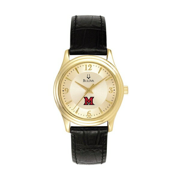 楽天astyブロバ レディース 腕時計 アクセサリー Miami University RedHawks Bulova Women's Stainless Steel Watch with Leather Band Gold/Black