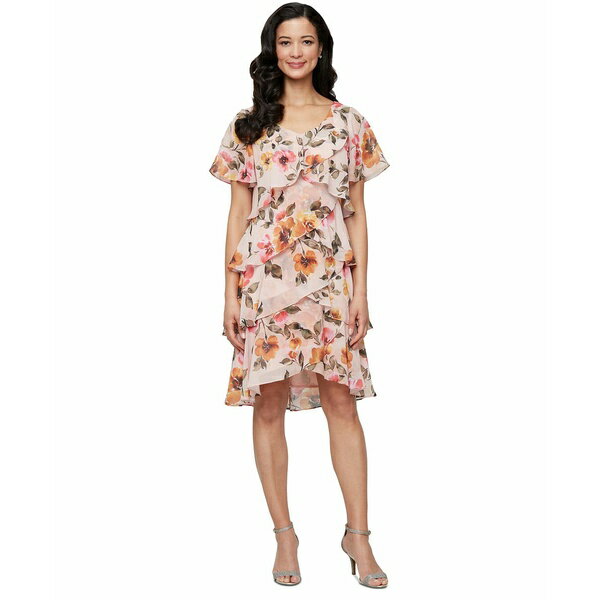 エス エル ファッションズ レディース ワンピース トップス Women's Printed V-Neck Asymmetric-Ruffle-Trim Dress Pink Multi