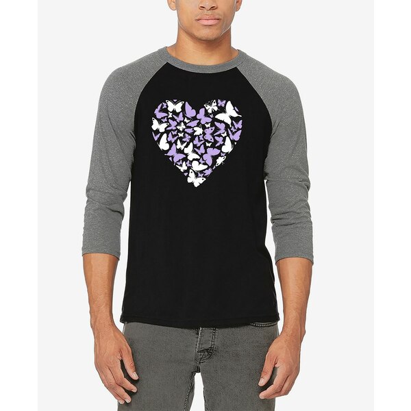 륨ݥåץ   ȥåץ Men's Butterfly Heart Raglan Baseball Word Art...