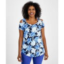 ジェイエムコレクション レディース カットソー トップス Women's Printed Short-Sleeve Cold-Shoulder Top, Created for Macy's Floral Blue Combo(4)