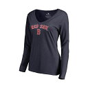 ファナティクス レディース カットソー トップス Women's Navy Boston Red Sox Team Lockup Slim Fit Long Sleeve V-Neck T-shirt Navy
